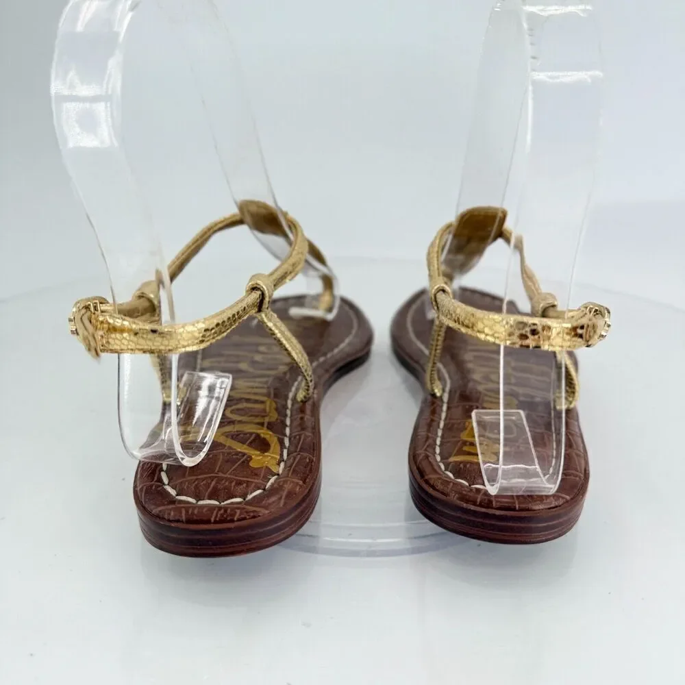 Sam Edelman Girls Gigi Thong Sandal Size 1 Gold Faux Leather Flat